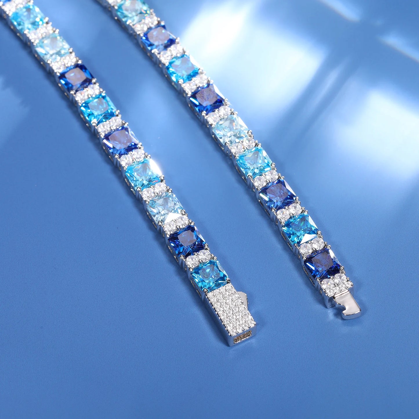 Gradient Square Blue Baguette Tennis Bracelet